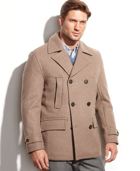 michael kors men's faux leather trim wool blend peacoat|michael kors faux fur.